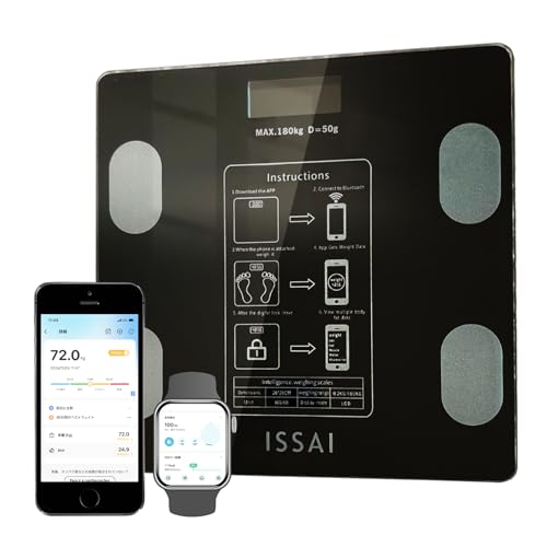 【ISSAI OSAKA】体重計 体脂肪計 スマホ連動 ダイエット USB充電コード付き ダイエット 日本語対応アプ..