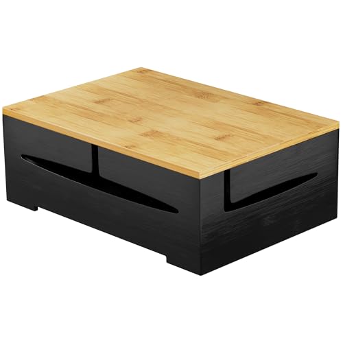 Focieulo ルーター 収納 ケーブルボックス 配線隠し ボックス 電源コード 収納ケース コンセントボックス 壁掛け コード 収納 卓上タイプ 電源タップ収納ボックス 竹製 ブラック