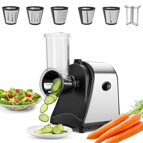 Savorix 電動野菜スライサー 5種替刃 ステンレス製 家庭用 多機能 粗切り・細切り・厚スライス・薄スラ..