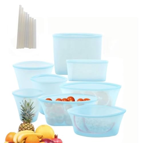 8点ジップトップ再利用可能耐熱シリコンバッグ 食品袋 再利用可能なシリコンバッグ｜耐熱230℃/冷凍可能..