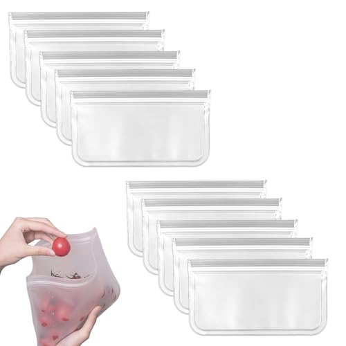 シリコンバッグ シリコン食品保存バッグ ジップトップ 10個セット 密閉性高い 鮮度保ち 酸化防止 漏れ..