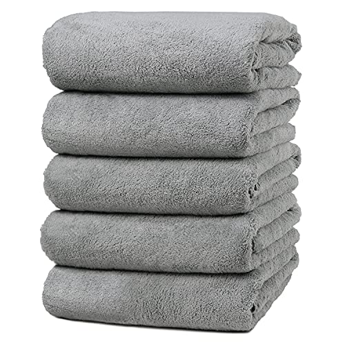 Joyful バスタオル マイクロファイバー ホテル仕様 大判 60*120cm 5枚セット 高速吸水 速乾 耐久性 抗菌防臭 ふわふわ 柔らかい 肌触り (グレー)