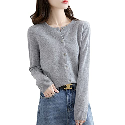 zuevi カーディガン レディース クルーネック セーター ニット 長袖 無地 春秋冬(ZJP0061G-M)