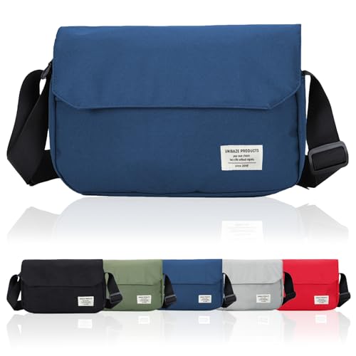 [ユニベイズ] [本当に沢山入る！] ショルダーバッグ メンズ レディース 小さめ 軽量 斜めがけ ナイロン シンプル ストリート 無地 (ネイビー)