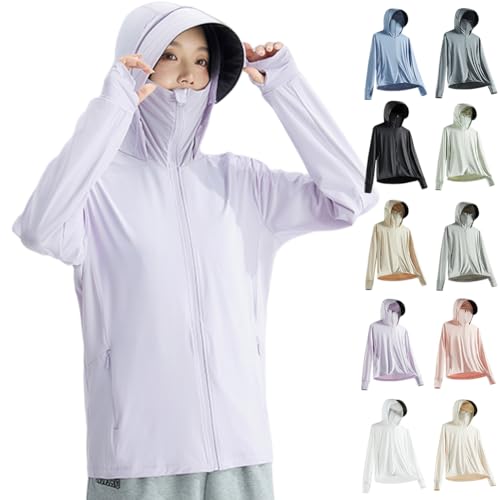 [HOTIAN] ラッシュガード メンズ レディース UVカットパーカー 接触冷感 夏 ラッシュパーカー 長袖 フード付き UPF50+ 日焼け対策ウェア アウター 軽量 通気性 体型カバー（M・レディース用 パー