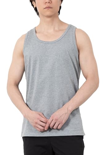 [ラボニウム] コットン100% タンクトップ メンズ 綿 肌着 インナー 無地 1枚 グレー
