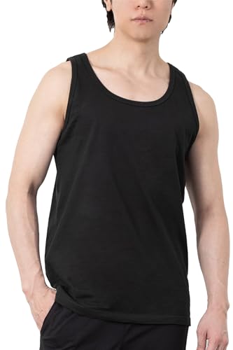 [ラボニウム] コットン100% タンクトップ メンズ 綿 肌着 インナー 無地 1枚 黒