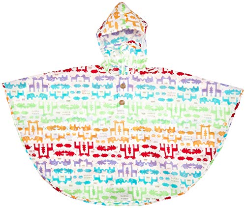 小川(Ogawa) kukkahippo お着替えらくらくレインポンチョ キッズ アニマル 男の子 女の子 カバさんの反射プリント付き 顔が見える透明窓付き おしゃれなウッドボタン付き スナップボタンで脱ぎ