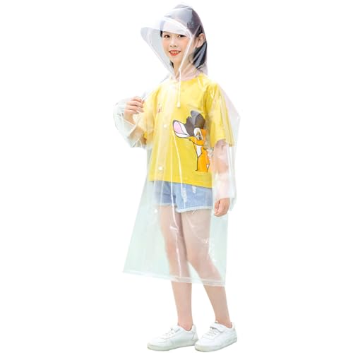 [AISHITE] 透明レインコート 子供用 リュック対応 雨合羽 クリア キッズ リュックサック 収納袋付き つば広い 通学 通園 女の子 女子 おしゃれ 梅雨対策 レインウェア 雨具 携帯 防水 保育所 保