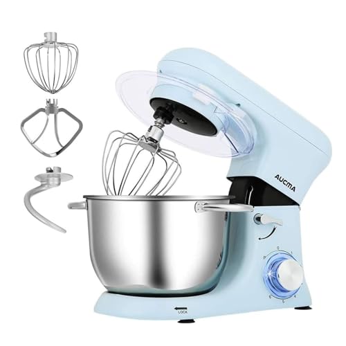 Aucma スタンドミキサー 4.5L大容量 3種類アタッチメント付き 低騒音 6段階スピード調節 家庭用 業務用 生地 こねる 多機能 ミキサー 電動 お菓子 パン 手作り キッチン フードプロセッサー 卓