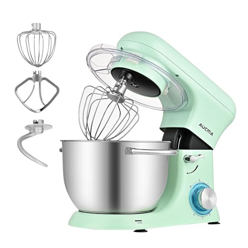 Aucma スタンドミキサー 4.5L大容量 3種類アタッチメント付き 低騒音 6段階スピード調節 家庭用 業務用 生地 こねる 多機能 電動 お菓子 パン 手作り キッチン フードプロセッサー 卓上型ミキ