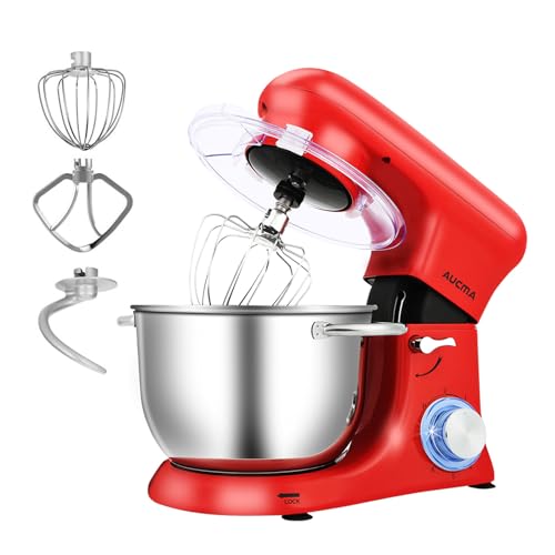 Aucma スタンドミキサー 4.5L大容量 3種類アタッチメント付き 低騒音 6段階スピード調節 家庭用 業務用 生地 こねる 多機能 電動 お菓子 パン 手作り キッチン フードプロセッサー 卓上型ミキ