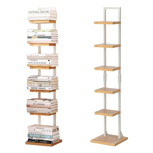 Fuwata 本棚 ブックタワー スリム 6段 大容量 幅30cm×高さ143cm 収納棚 隙間収納 収納ラック オープンラック シェルフ 木製棚板 スチールフレーム 省スペース 組立簡単 書棚 インテリア (白いフ