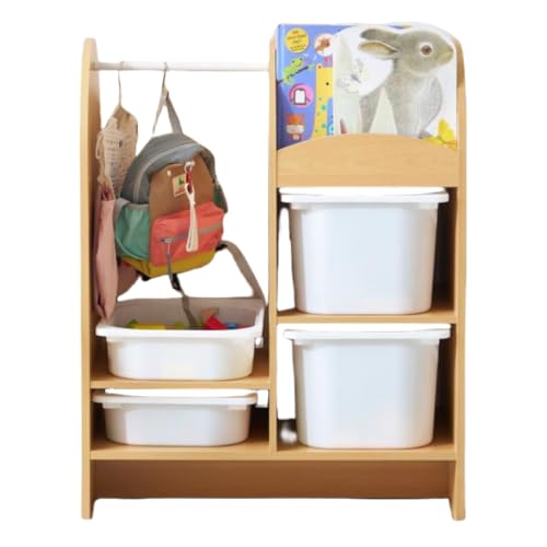 絵本ラック おもちゃ収納 絵本棚 本棚 子供 収納ラック コンパクト お片付け 木製 ブックシェルフ キッズラック ハンガーバー付き スリム 入学 入園 新生活...