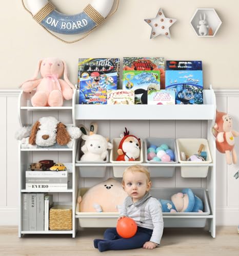 Simpolu 絵本棚 おもちゃ箱 木製 収納棚 大容量 絵本ラック おもちゃ収納 子供用シェルフ オープンシェ..
