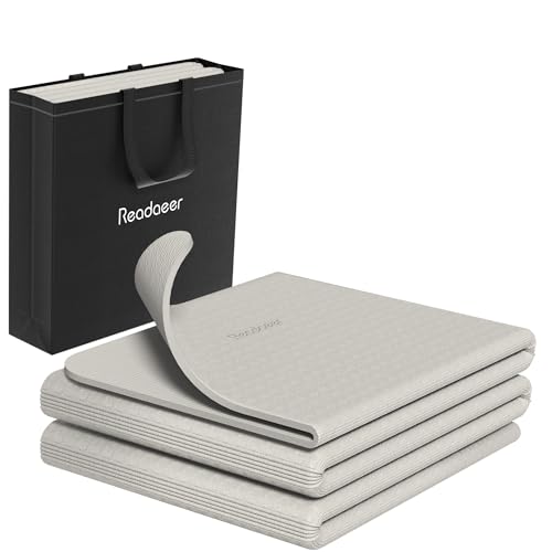 Readaeer ヨガマット トレーニングマット 折り畳み式 183cm×61cm 厚め 6mm TPE素材 無臭 防音 収納バッグ付き 軽量 持ち運び・収納便利 ストレッチマット エクササイズマット フィットネスマット