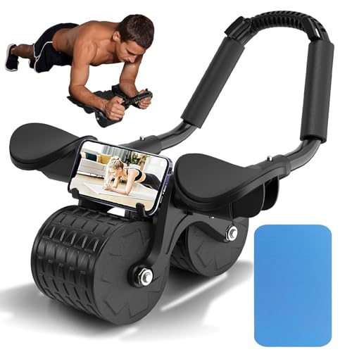 腹筋ローラー 膝マット付き プロ 腹筋 ローラー 静音 二輪 自動回?設計 コンパクト収納 トレーニング器..