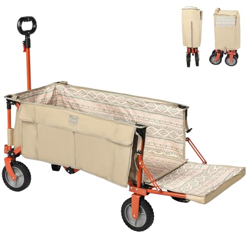 TIMBER RIDGE アウトドアワゴン 折り畳み 長物対応 ワンタッチ収束式 耐荷重100kg 自立収納 大容量130L+43L 収納ポケットつき キャリー...