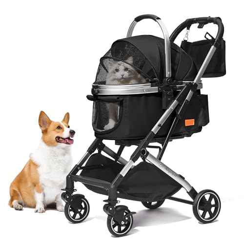 Angelpet ペットカート 分離型 【特許登録済み】猫 犬用 バギー いぬ用 4輪 前輪360°回転 前後輪ブレーキ付き 組み立て簡単 コンパクト 軽量 折りたたみ式 耐荷重20Kg 猫 小型犬多頭 中型犬 分離