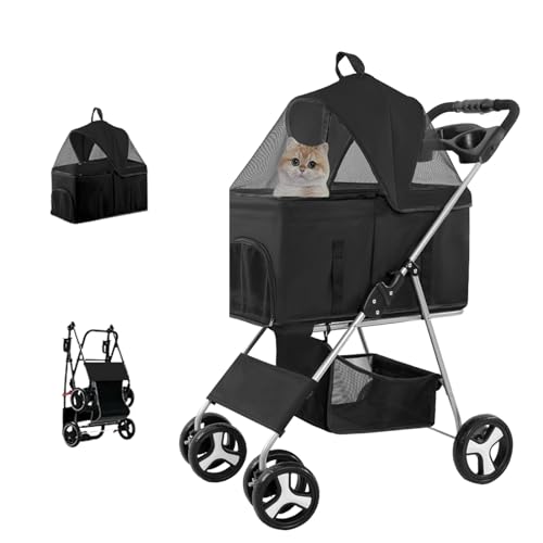 ZOOBLY ペットカート 分離型 対面式可能 4輪ペットカート 3way 折りたたみ 多頭 中型犬 小型犬 耐荷重25KG 前輪360°回転 後輪ブレーキ付き 犬カートキャリバッグ ペット用 介護 お出かけ 旅行