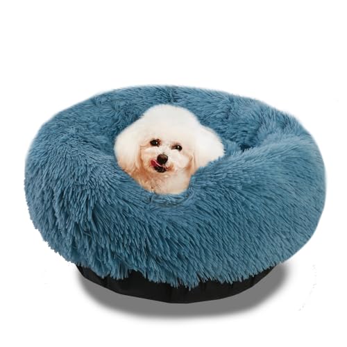 Insvog 犬 ベッド 猫 ベッド 暖かい ペットベッド 洗えるペットクッション ふわふわ ペットマットもこもこ 丸型 ペットソファベッド 通年 猫 大中小型犬用 ペットハウス (灰色青)