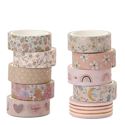 QEZEZA マスキングテープ かわいい 10個セット 和紙テープ ボヘミアンスタイル DIY 工芸品 手帳 日記帳 プランナーブック スクラップブック 包装 ...