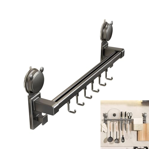 Syntelusa キッチンツールフック 吸盤 粘着 強力 壁掛け ダブルバー 可動式フック アルミニウムとABS製..