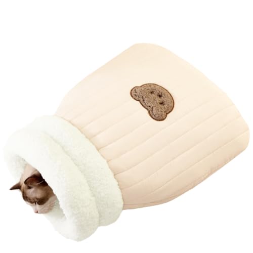 ZurZur 猫 ハウス ペット ベッド 寝袋 防寒対策 布団 密封式 猫の巣 猫寝床 筒型 裏ボア ふわふわ 柔か 暖かい 厚手 保温 防寒 キャット クッション 洗える 小型犬 ペット用品 秋冬
