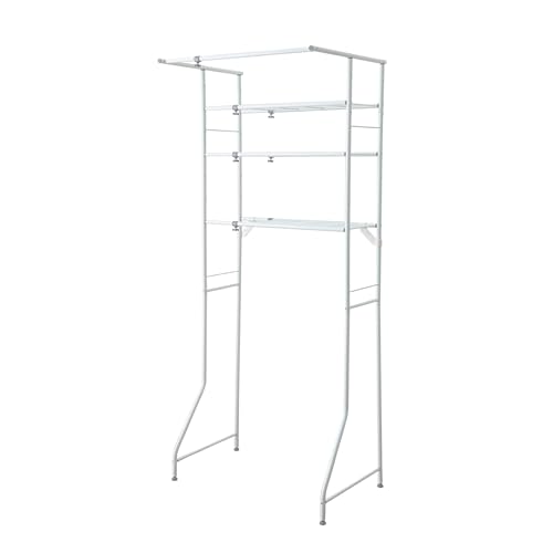 HEIAN SHINDO ランドリーラック 棚3段 ハンガーバー付き 横伸縮 縦型ドラム式両対応 ホワイト 幅60-93×..