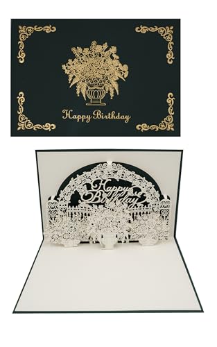 日本 製 【 バースデー カード 緑 バラ 薔薇 飛び出す 】 リーフ ワーク カンパニー グリーティング 誕生日 大人向け ハンドメイド 手作り 封筒付き セ...