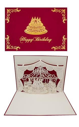 日本 製 【 バースデー カード 赤 ワイン ケーキ 飛び出す 】 リーフ ワーク カンパニー グリーティン..