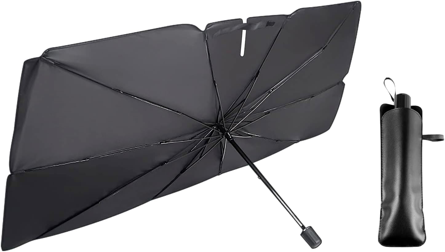 ZPEAK 車 サンシェード 2025年改良 車用パラソル 折り畳み傘型 日よけ 軽自動車 フロントガラス用 遮光 遮熱 UVカット紫外線遮蔽 暑さ対策 車中泊 収納ポーチ付き ルームミラー位置開け式 プラ
