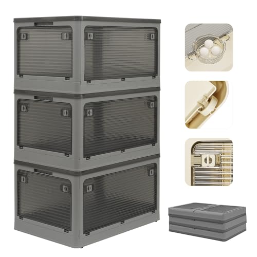 Freely 多機能折りたたみ収納ボックス 積み重ね可能 蓋付き 大容量 キャスター付き 防塵防湿防虫 ABS樹脂 家庭用/車載/アウトドア対応 5面開閉式 簡単組み立て 衣類・布団・本・食品収納 S(44.5