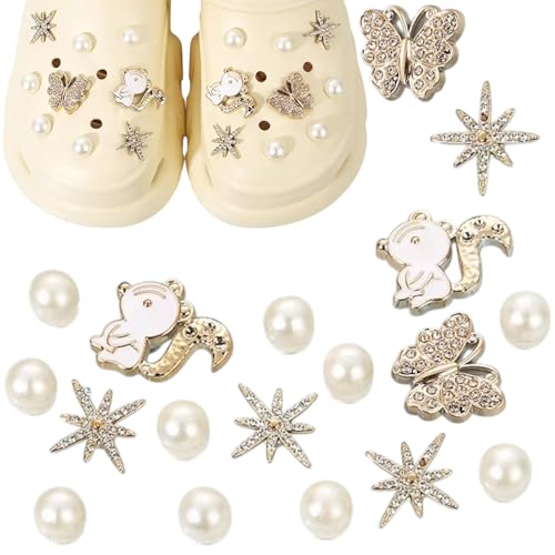 ホワイト ゴールド シルバー リス 18個 クロックス ジビッツ シューチャーム ラグジュアリー クロッグ..