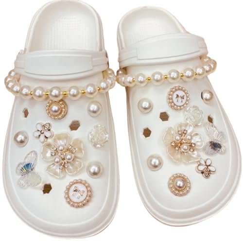 ホワイト パール 20個 クロックス ジビッツ シューチャーム ラグジュアリー クロッグアクセサリー ファ..