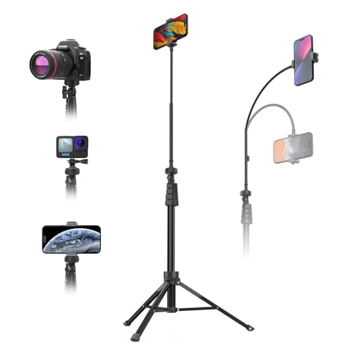 Aureday スマホ三脚 自撮り 221cm カメラリモコン付き 持ち運びやすい 安定性 スタンド すべてのスマホ対応 iOS/Android対応 スマホ 三脚 221cm長さ(フレキシブルアーム付き)