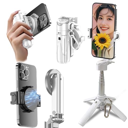 自撮り棒 多機能スマホグリップ 四脚 超コンパクト 磁気マグネット式 magsafe 折りたたみ式 スマートフォンホルダー スマホ 三脚 リモコン付き コールドシュー付き コンパクト iPhone Androidに