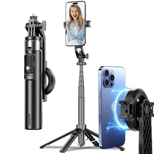 自撮り棒 スマホホルダー 磁気マグネット式 magsafe 軽量 折りたたみ式 コンパクト 角度調整可能 リモ..