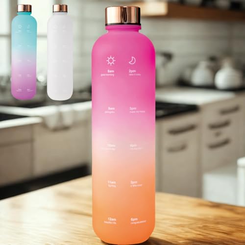 水筒 タイムマーカー ボトル タイムマーカー付き 大容量 1L 軽量 耐冷耐熱 1000ml BPAフリー メモリ付き 水筒 ステンレス製の蓋 おしゃれ ボトル スポーツ フィットネス オフィス 仕事 仕事用のサムネイル