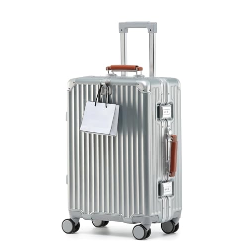 [Yuweijie] 新感覚！モダン！スーツケース キャリーケース 機内持ち込み 大型 シルバー 軽量アルミフレーム式 キャリーバッグ 静音 ダブルキャスター TSAロック レトロ おしゃれなハンドル 疲