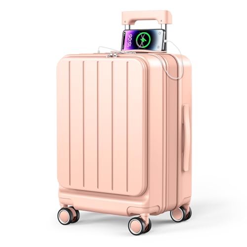 [BARGOHOY] スーツケース 拡張機能付き キャリーケース フロントオープン 多機能 超軽量 大容量 キャリーバッグ USBポート付き カップホルダー付き 隠しフック機能 ファスナータイプ 静音 ダブ