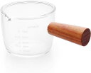 エスプレッソショットグラス 計量カップ木製ハンドル付きミルクカップ オンスカップ ダブルスパウト 目盛り付き 厚み強化 耐熱ガラス製 お酒グラス ワイングラス ...