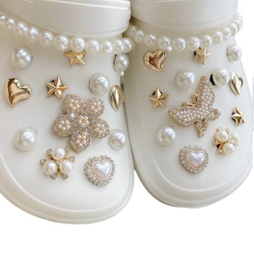 [grandslamEX] バタフライ フラワー パール チェーン ハート スター シューズチャーム ジビッツ シュー..