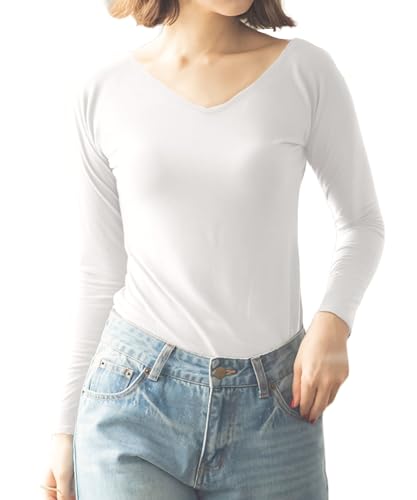 [神戸レタス] あったかインナー インナー 発熱インナー レディース 長袖 防寒 大きいサイズ 保温 保湿 冬 下着 [H500] M Vネック オフホワイト