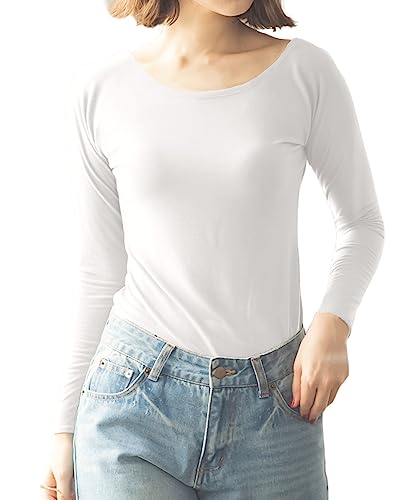 [神戸レタス] あったかインナー インナー 発熱インナー レディース 長袖 防寒 大きいサイズ 保温 保湿 冬 下着 [H500] L Uネック オフホワイト