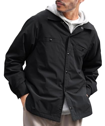 [JIGGYS SHOP] ジギーズショップ ストレッチCNブロード中綿シャツ｜M ブラック 長袖シャツ シャツジャケット メンズ カジュアルシャツ あったか 防寒 トップス ライトアウター 黒 青 白 秋服 冬