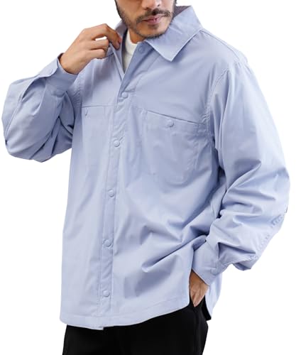 [JIGGYS SHOP] ジギーズショップ ストレッチCNブロード中綿シャツ｜M ブルー 長袖シャツ シャツジャケット メンズ カジュアルシャツ あったか 防寒 トップス ライトアウター 黒 青 白 秋服 冬服