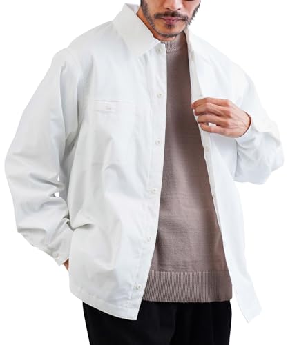 [JIGGYS SHOP] ジギーズショップ ストレッチCNブロード中綿シャツ｜M ホワイト 長袖シャツ シャツジャケット メンズ カジュアルシャツ あったか 防寒 トップス ライトアウター 黒 青 白 秋服 冬