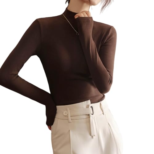 [fourfivesixはる] レディース ハイネック 防寒インナー 長袖 Tシャツ トップス カットソー リブニット インナーシャツ タートルネック インナー 暖かい 防風保温・高伸縮・細身効果 重ね着 着