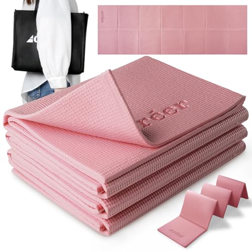 cr?er(クレエ)【日本国内メーカー】ヨガデビューに最適なヨガマット 折りたたみ 厚め 6mm 持ち運び用バッグ付き 選べる10カラー (スモーキーピンク)